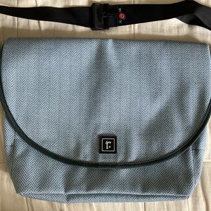 Rickshaw Light Blue herringbone iPad Messenger bag